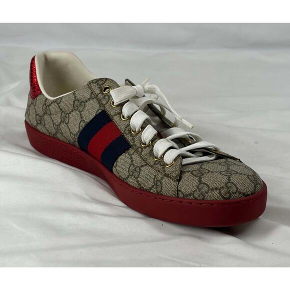 New Gucci Ace GG Supreme Web Red Beige Shoes Size 11.5 US (367274) main image 16